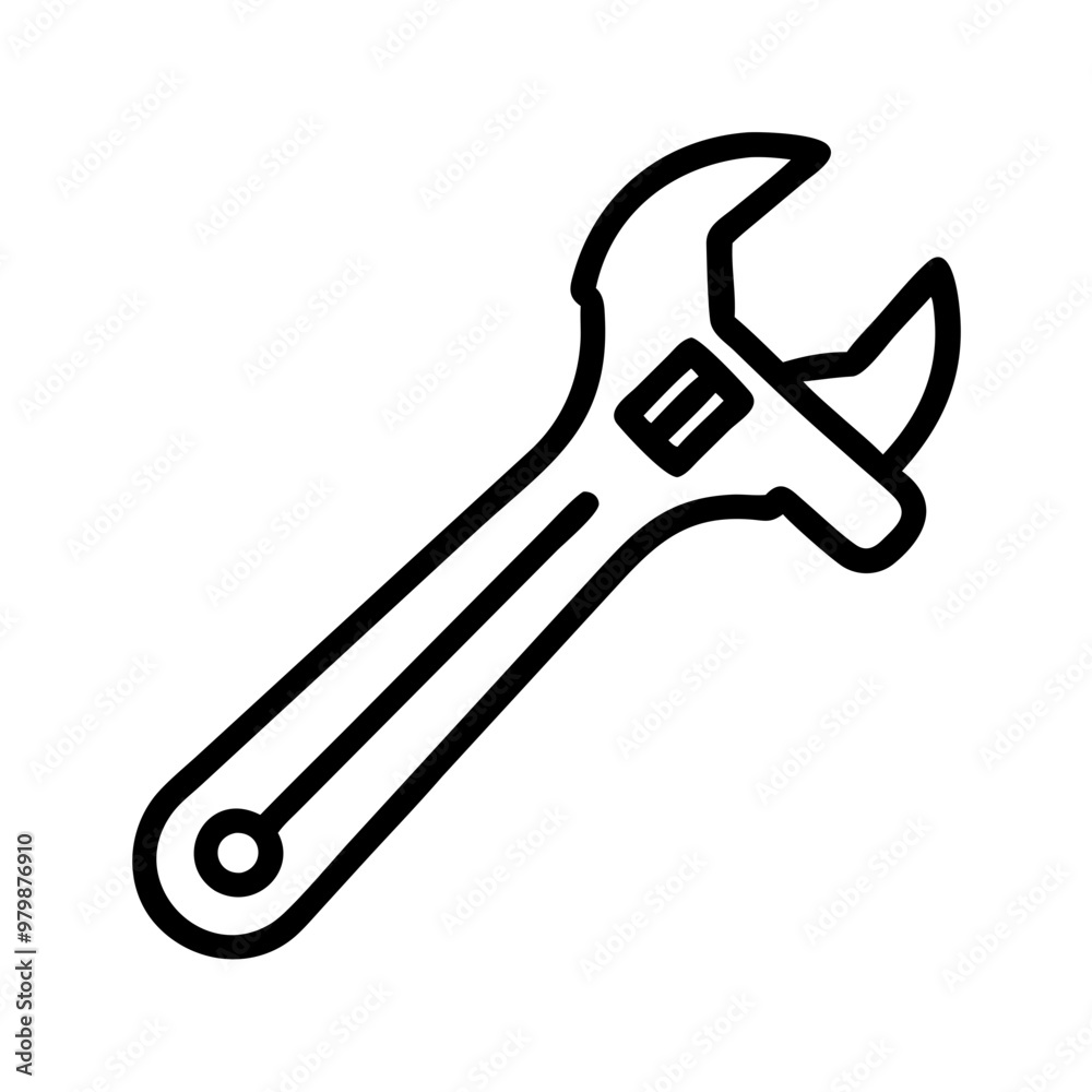 Adjustable wrench icon, black line style with copy space Adjustable wrench icon, black line style with copy space
