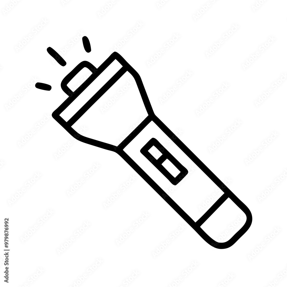 Flashlight icon, black line style with copy space Flashlight icon, black line style with copy space