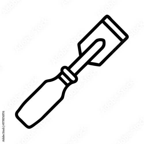 Woodworking chisel icon, black line style with copy space