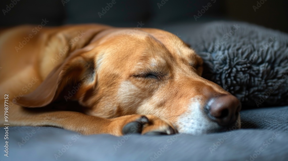 Dog sleeping with empty space for text Dog sleeping with empty space for text