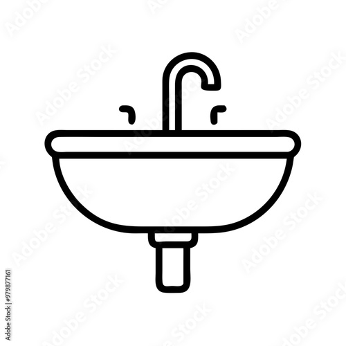 Sink icon, black line style with copy space