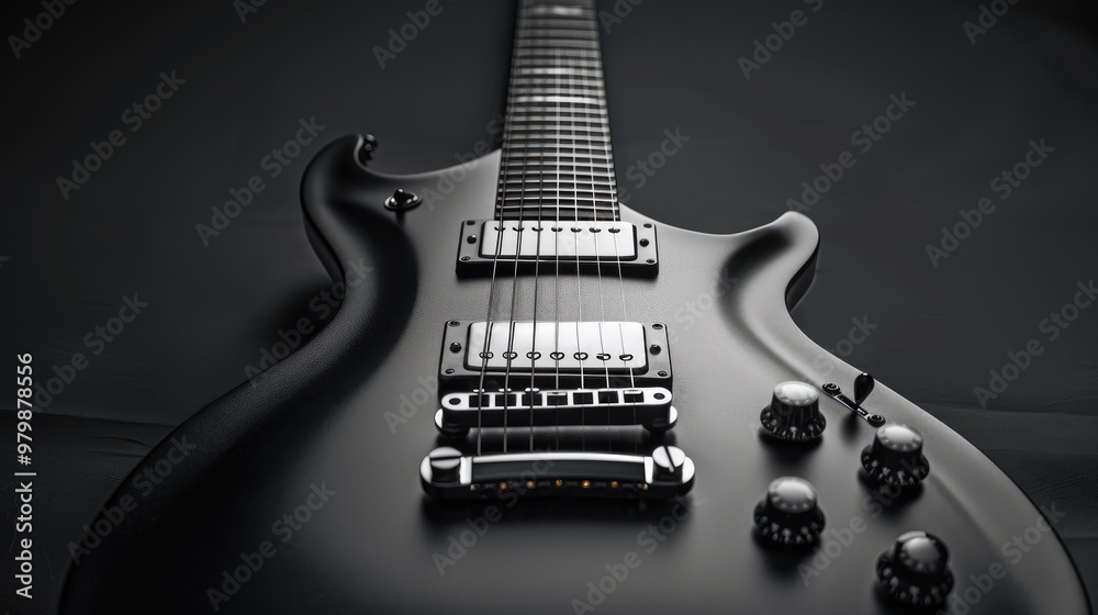 Fototapeta premium Electric guitar in grey against black backdrop