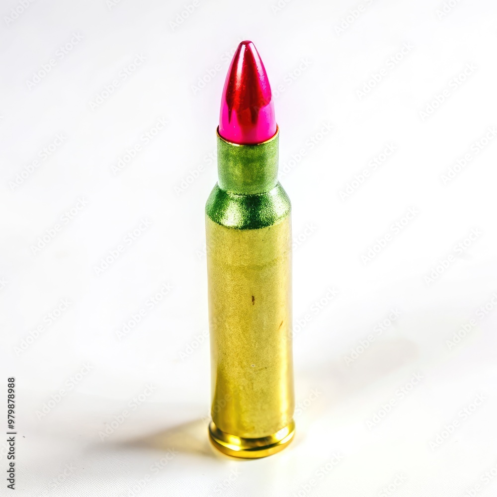 Unique bullets cartridge with pink tip on a white background for standard scale. Generative AI Unique bullets cartridge with pink tip on a white background for standard scale. Generative AI