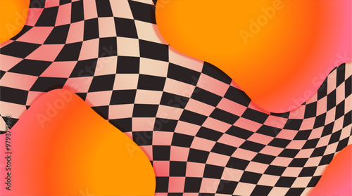 geometric RETRO PATTERNS checkerboard blobs orange pinkphone wallpapers