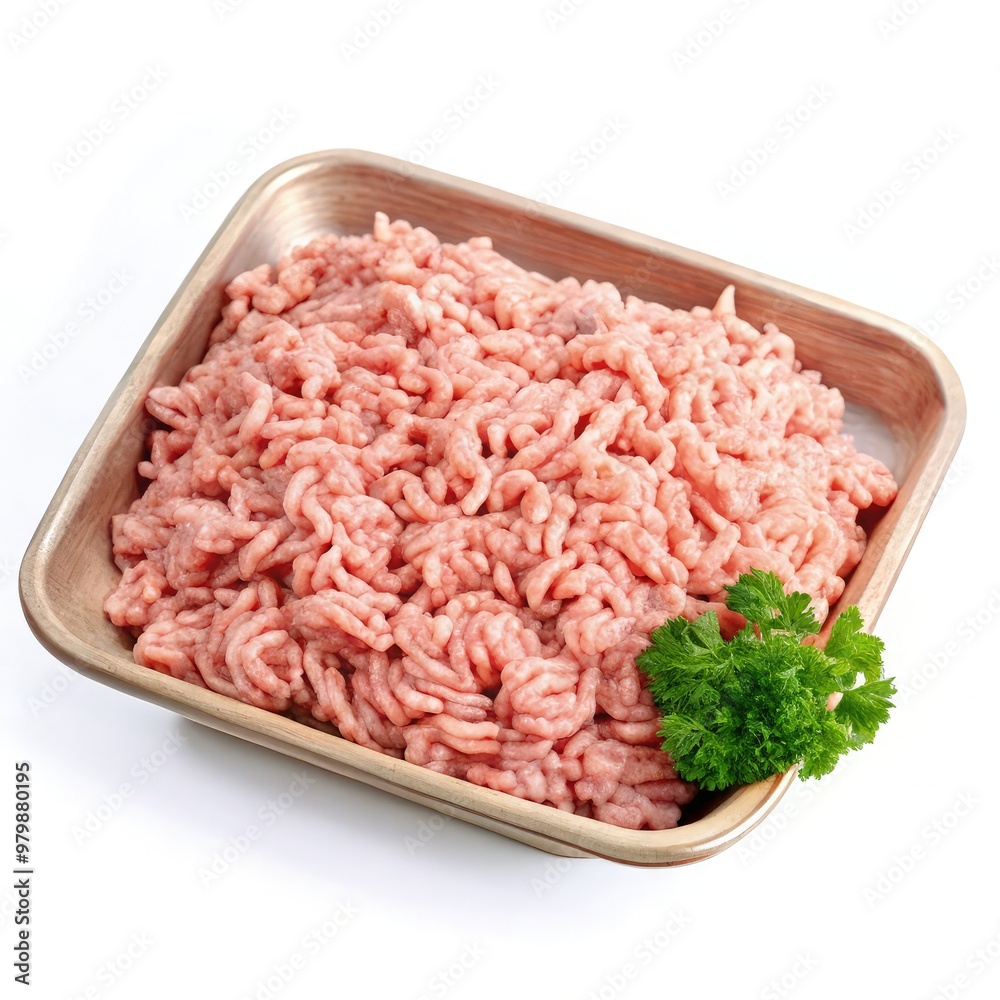 Fresh minced chicken meat in a standard scale container ready for cooking. Generative AI Fresh minced chicken meat in a standard scale container ready for cooking. Generative AI