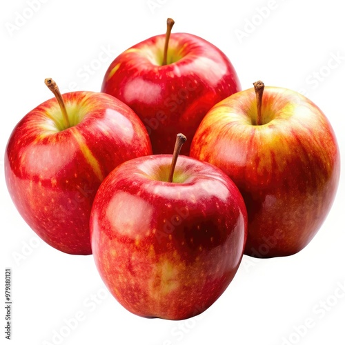 Five fresh red apples on a standard scale ready for sale at a market. Generative AI