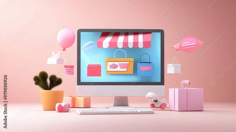 A desktop computer showing an e-commerce site filled with Black Friday sale banners and product discounts. A desktop computer showing an e-commerce site filled with Black Friday sale banners and product discounts.