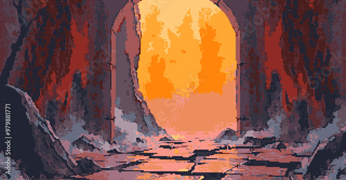 Door to a new level of adventure, cinematic and detailed pixel art style photo