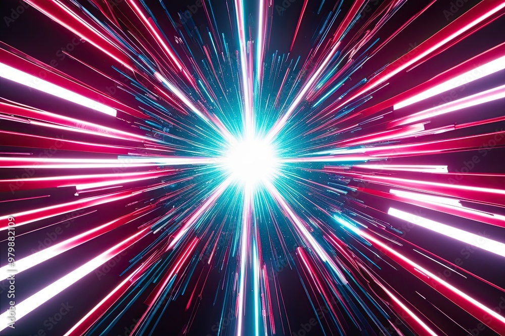 Stylish 3D Environment Featuring Radiant Light Burst Effects and Bold Colors