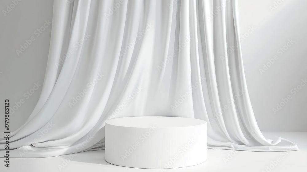 Minimalist Product Display with Draped White Fabric Minimalist Product Display with Draped White Fabric