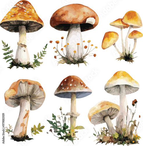group of mushrooms, mushroom vector set, isolated on white background