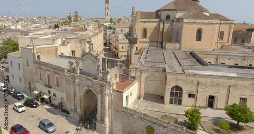 Aerial view of Porta Rudiae, one of the entrances to the historic center of Lecce, Puglia, Italy. It is one of the historic gates of the Apulian city. photo