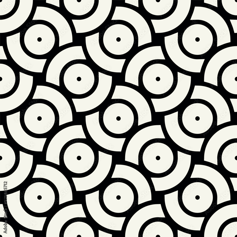 Vector seamless pattern. Geometric bold ornament. Stylish monochrome background. Bold repeating texture. Striped concentric elements.