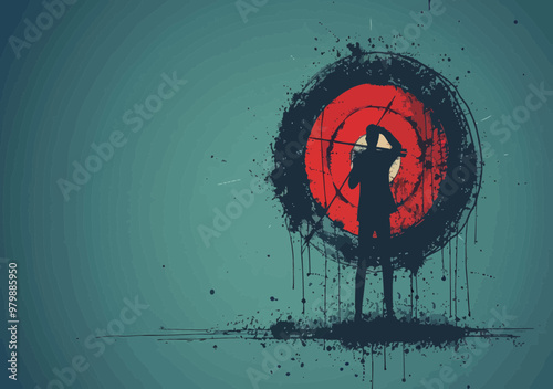 Businessman Aiming at Target for Growth Conceptual Minimalistic Vector Illustration