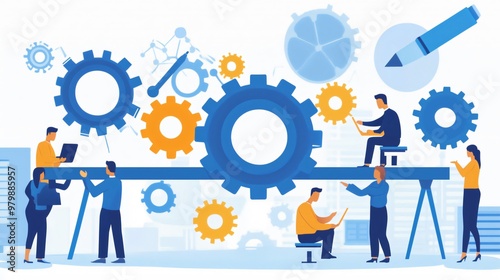 Business people working together building a successful business mechanism