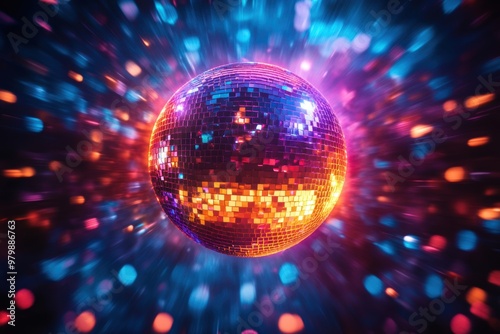 Colorful disco mirror ball nightclub sphere light.