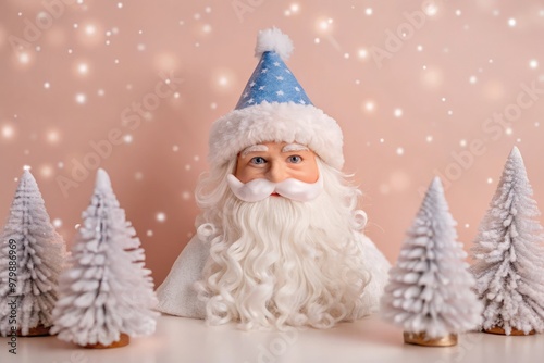 Santa Claus with snowflakes on a blue background, perfect for festive celebrations. Generative AI