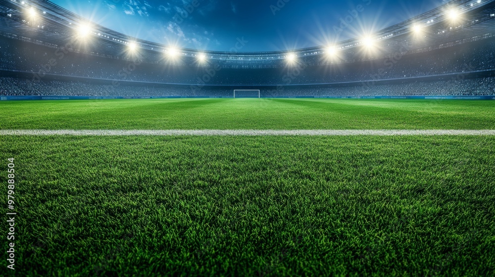 Obraz premium Floodlit Soccer Stadium with Lush Green Grass Field and Bright Spotlights