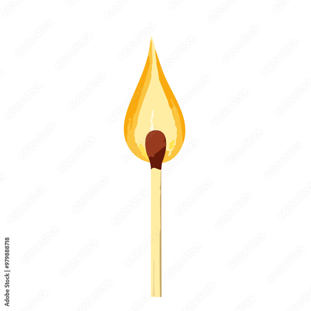 Single Burning Matchstick Icon with Flame Single Burning Matchstick Icon with Flame