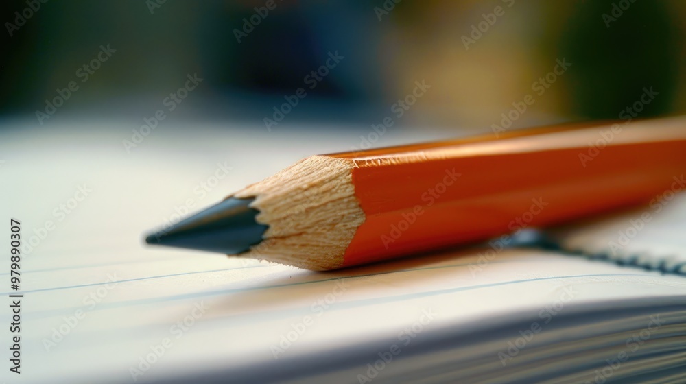 Obraz premium Horizontal photo of a pencil on a notepad