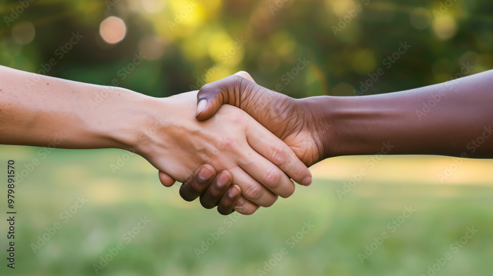 Two hands of different races reaching towards each other for a handshake Two hands of different races reaching towards each other for a handshake