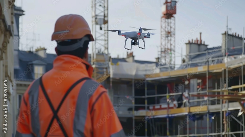 A drone is flying over a construction site A drone is flying over a construction site