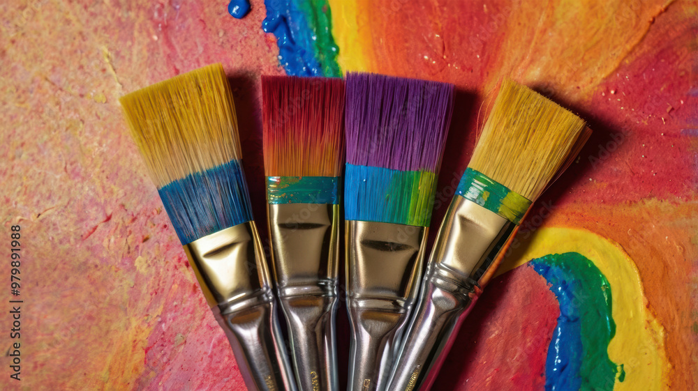 Fototapeta premium Rainbow paint hands LGBTQ pride month celebration event 