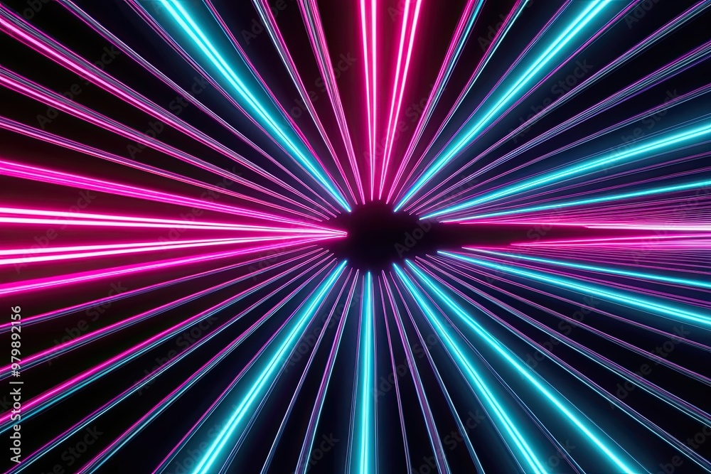 Neon Spirals and Radiant Lines Vibrant 3D Abstract Wallpaper on Black Background