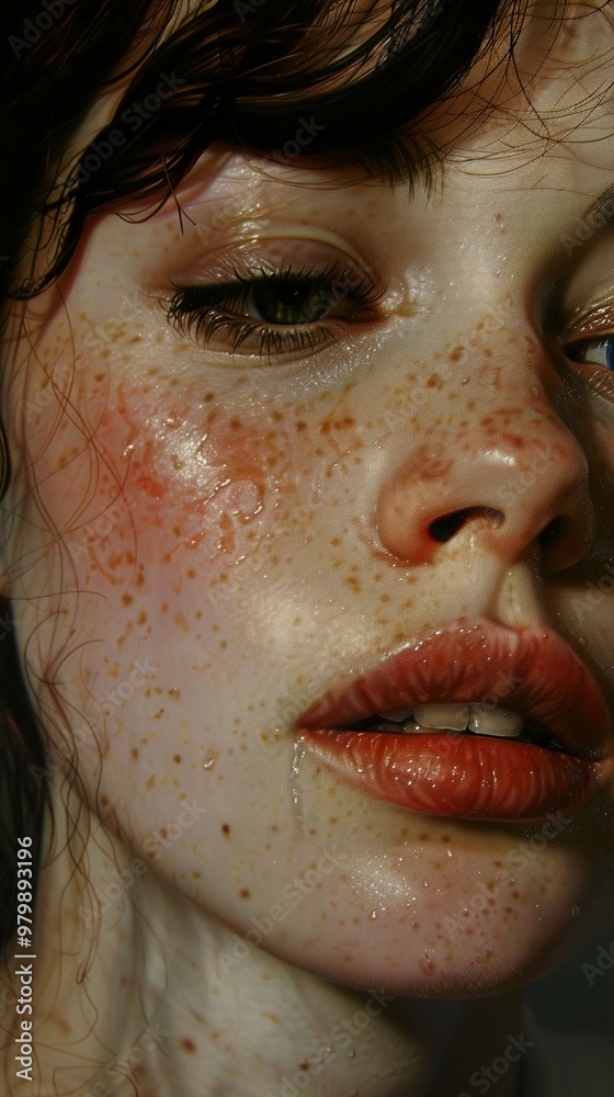 Close-Up Portrait of a Woman with Freckles Close-Up Portrait of a Woman with Freckles
