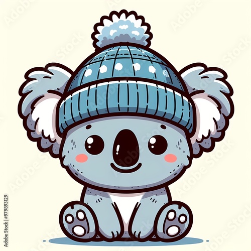Cute Koala Wearing Beanie Hat Winter Cartoon Vector Icon Illustration