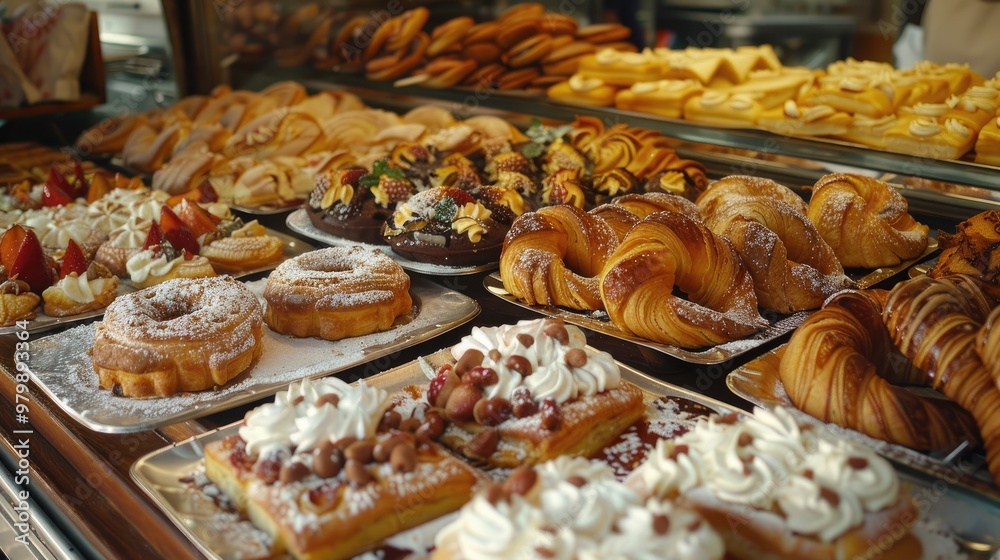 Fresh and delicious pastries offered at an Italian pastry shop Fresh and delicious pastries offered at an Italian pastry shop