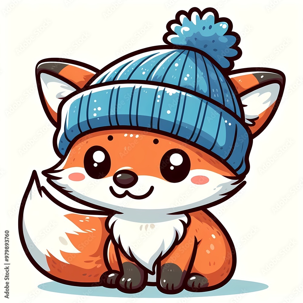 Naklejka premium Cute Fox Wearing Beanie Hat Winter Cartoon Vector Icon Illustration
