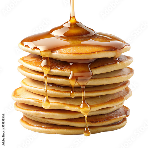 Delicious stack of pancakes drizzled with warm syrup, perfect for breakfast or brunch. Enjoy this sweet treat any time! photo