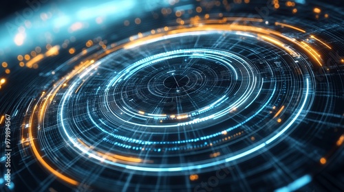 Wallpaper Mural Digital wave circle audio lines grid. Big data visualization. Futuristic circular waves. 3D virtual space cyberspace. Visual data.  Torontodigital.ca