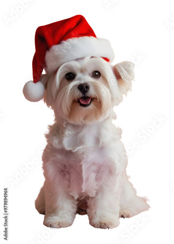 Cute dog wearing a santa hat. Christmas, holidays, new year concept png isolated on transparent background photo