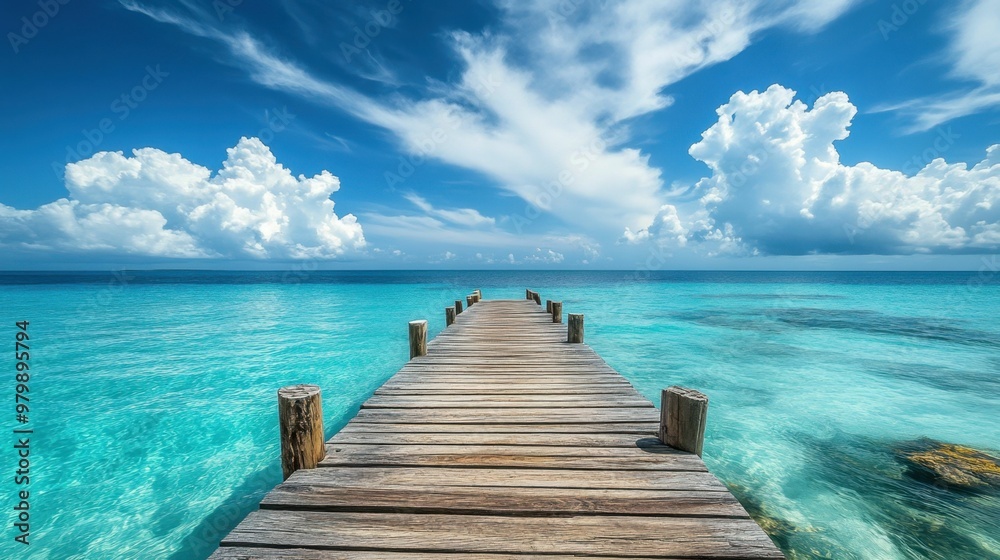 Wooden jetty in tropical lagoon with turquoise water Wooden jetty in tropical lagoon with turquoise water