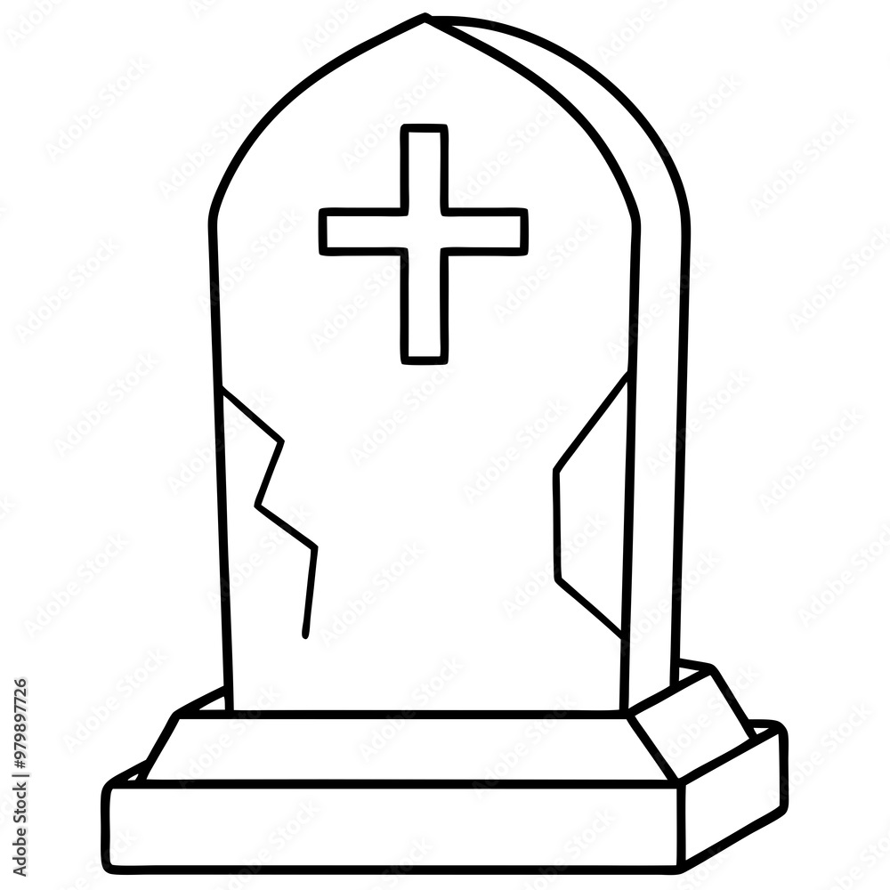 Weathered Tombstone with Cross Vector Art Weathered Tombstone with Cross Vector Art