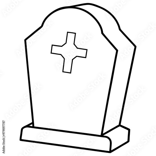 Weathered Tombstone with Cross Vector Art
