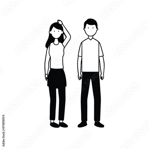 Wallpaper Mural men and women stand, vector black color silhouette, isolated white background  Torontodigital.ca