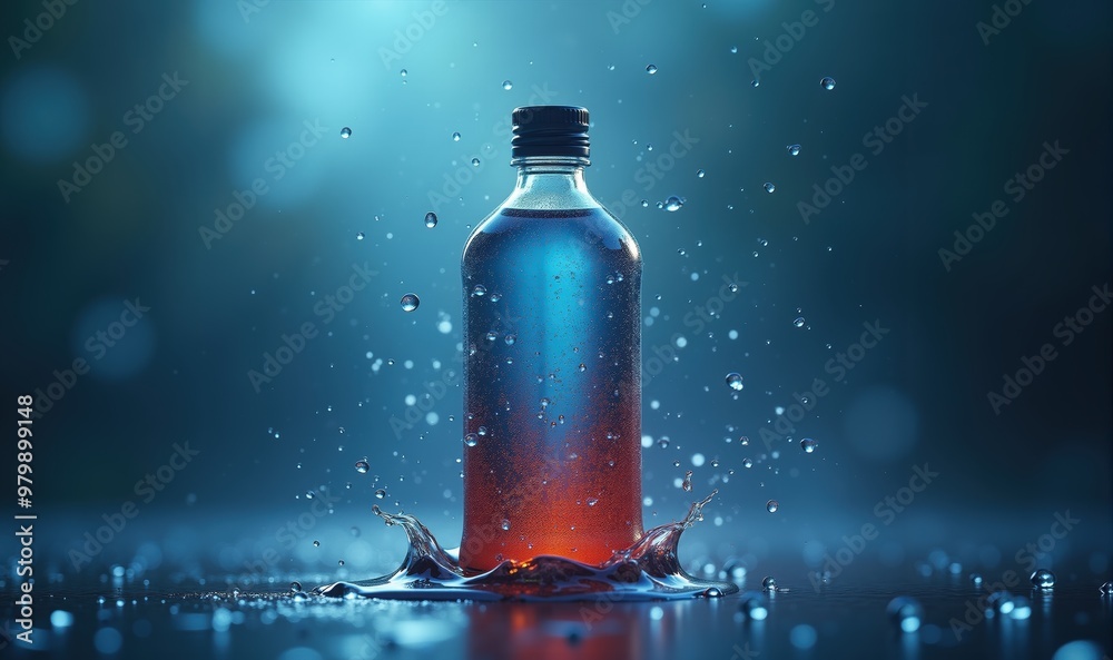 A vibrant water bottle with a splash effect, showcasing refreshing liquid, ideal for beverage advertising, product promotions, or wellness marketing. A vibrant water bottle with a splash effect, showcasing refreshing liquid, ideal for beverage advertising, product promotions, or wellness marketing.