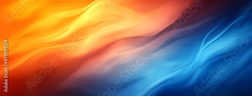 Abstract waves of vibrant orange and blue colors swirling together, creating an artistic display of light and movement