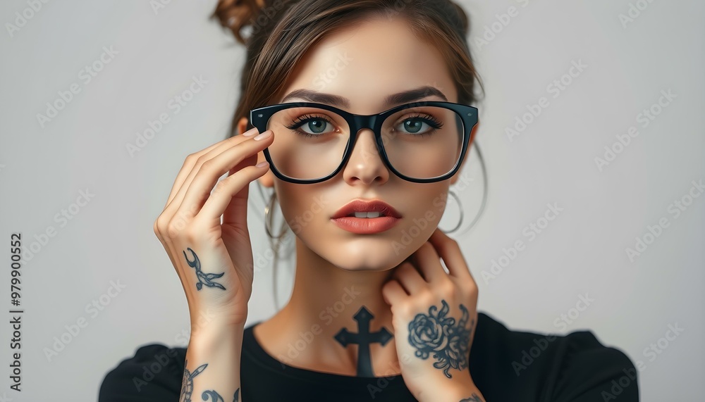 Stylish Woman with Glasses and Tattoos Stylish Woman with Glasses and Tattoos