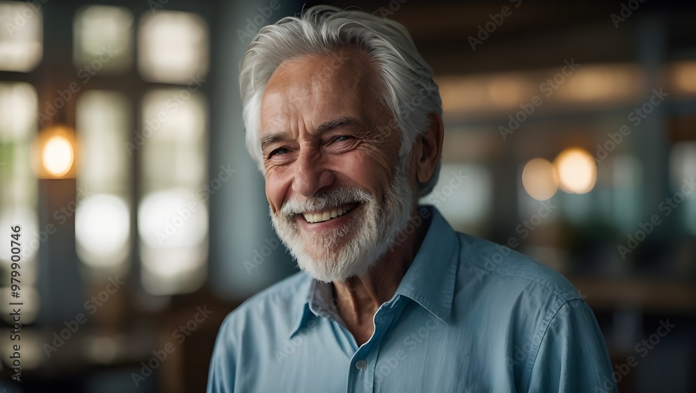 Close-Up of a Cheerful Senior Gentleman with White Hair Close-Up of a Cheerful Senior Gentleman with White Hair