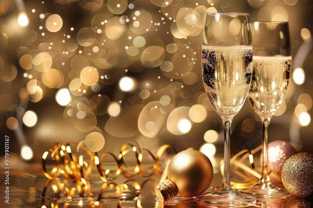 Festive champagne celebration with golden decor Festive champagne celebration with golden decor