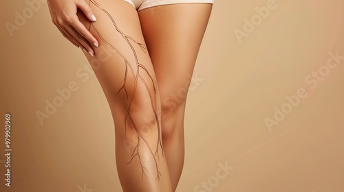 Health care beauty, varicose veins on skin of leg, woman showing vascular, thrombosis on legs isolated on background. varicose vein problem