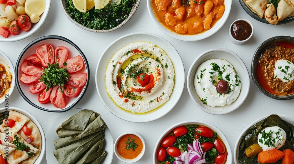 A Meze. The most popular Turkish dishes. A selection of small dishes served as appetizers, including dishes like hummus, baba ghanoush, dolma and haydari. A Meze. The most popular Turkish dishes. A selection of small dishes served as appetizers, including dishes like hummus, baba ghanoush, dolma and haydari.