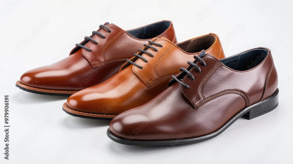Men s leather shoes displayed on white background Fashionable style in shoe packaging Men s leather shoes displayed on white background Fashionable style in shoe packaging