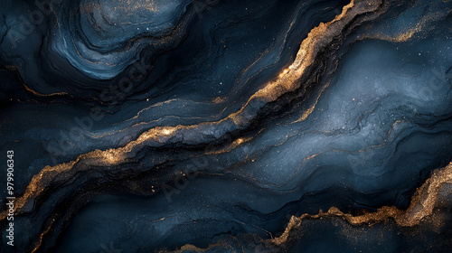 Wallpaper Mural Elegant Abstract Design Featuring Dark Blue and Gold Swirling Patterns Set Against a Textured Background Perfect for Modern Decor Torontodigital.ca