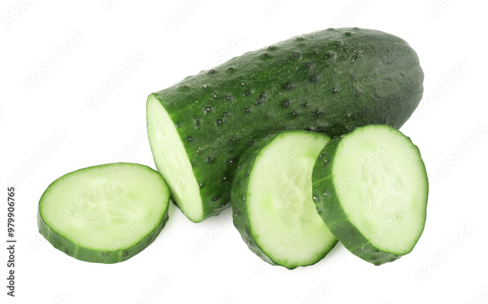 Pieces of fresh cucumber isolated on white Pieces of fresh cucumber isolated on white