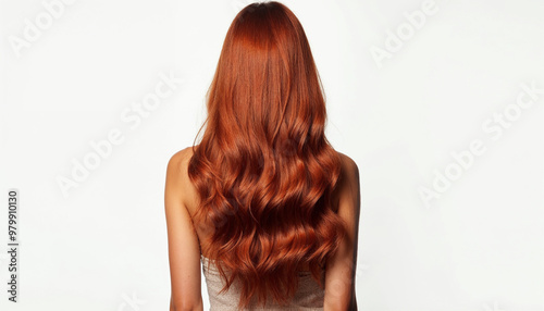 Wallpaper Mural Back view of a woman with long, wavy copper-colored hair, styled to highlight its vibrant shine against a white background.






 Torontodigital.ca
